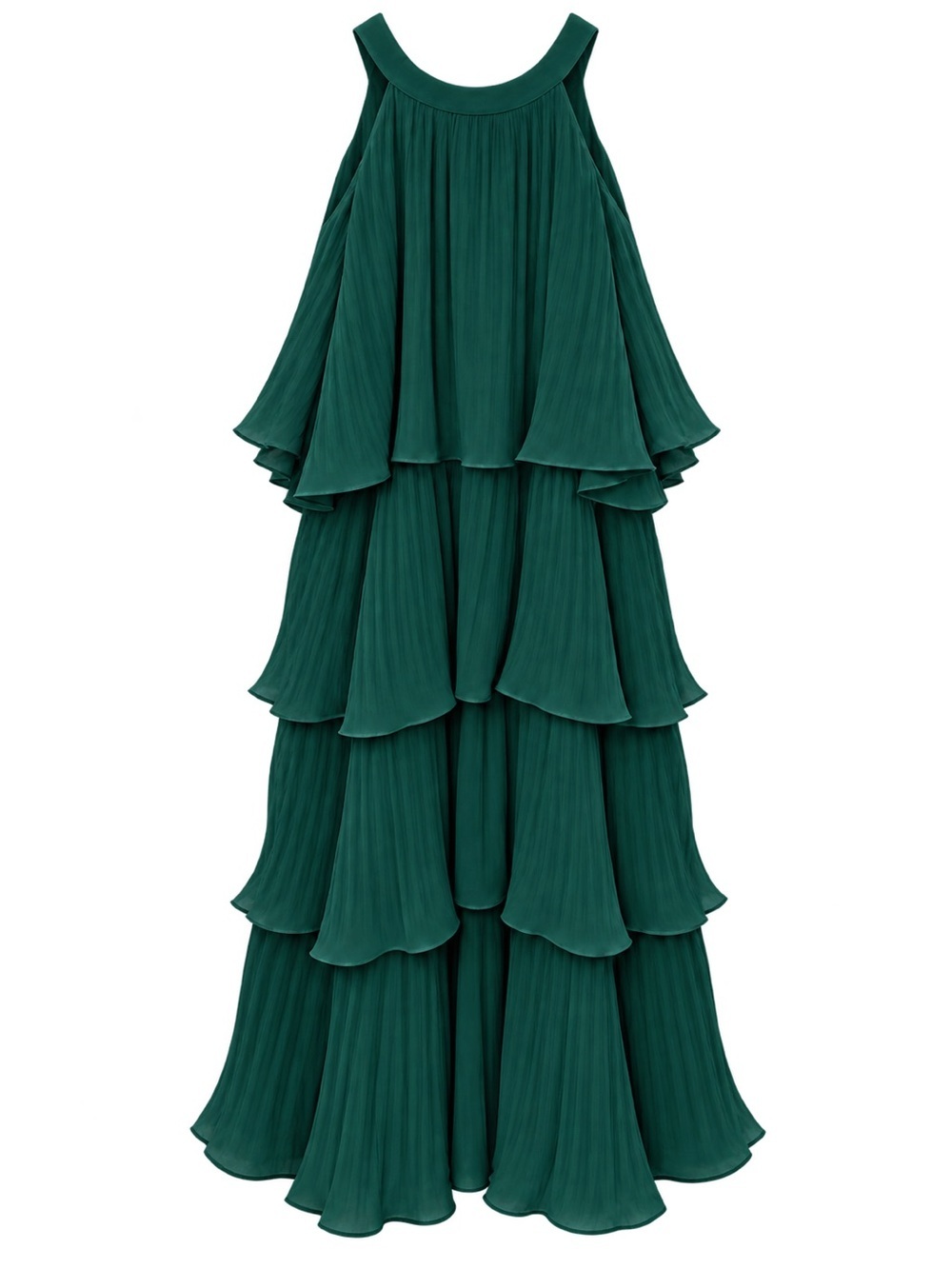 ZESICA Emerald Green Pleated Tiered Maxi Dress Bow Back Size L NWT